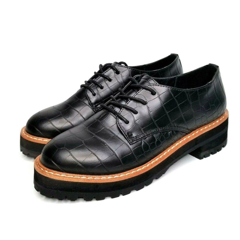 Steve Madden Terri Derby Oxford Black Croc Embossed Lace Up